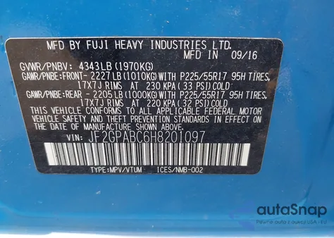 2017 Subaru Crosstrek 2.0I Premium from USA, damaged, VIN JF2GPABC6H8201097